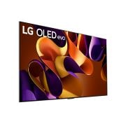 Vista laterale leggermente inclinata verso sinistra del TV LG OLED evo, OLED G4 sulla parete con la soundbar in basso
